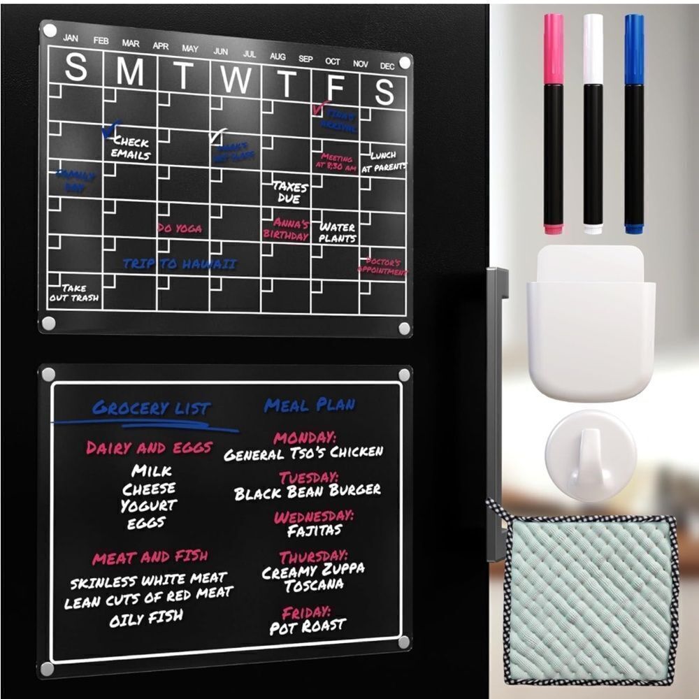 OKIEDOKIEAMZ Magnetic Acrylic Monthly Calendar & Blank Board Set | 16x12